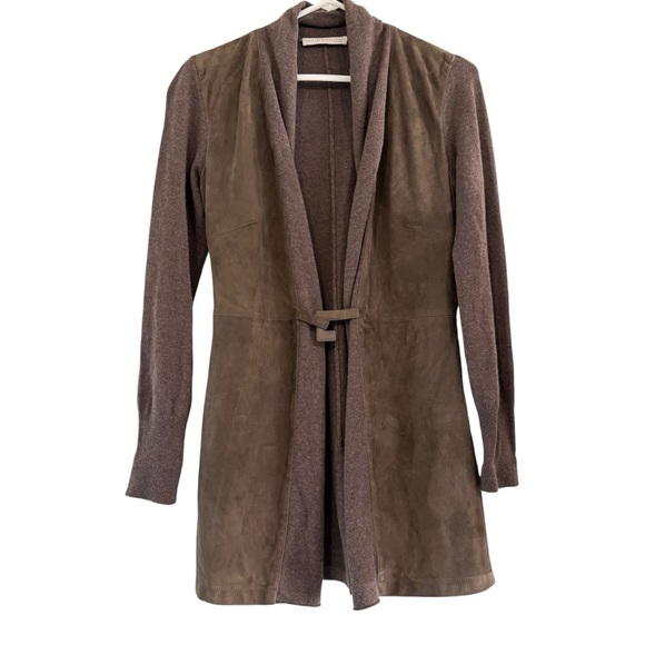 Fabiana Filipi Womens Grey Long Sleeve Wool & Leather Coat Size S - Picture 2 of 12